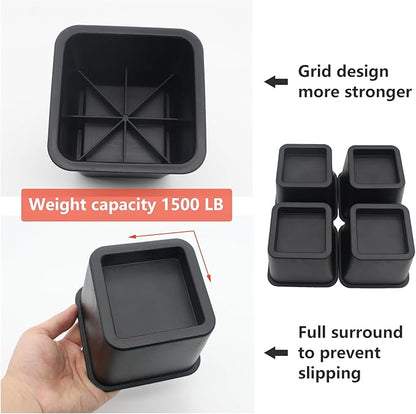 4 Pack Bed Risers 3 inch Furniture Risers, Heavy Duty Bed Lifts Risers for Table, Sofa, Chair, Couch, Desk, Bed Frame Risers Supports Up to 1,500 Lbs Black