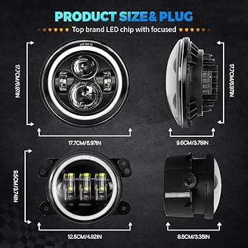 JHLion Upgraded NEW 2000 Bright Jeep wrangler headlights(Black)Fog lights LED lights for Jeep Wrangler JKTJLJ 1997-2020
