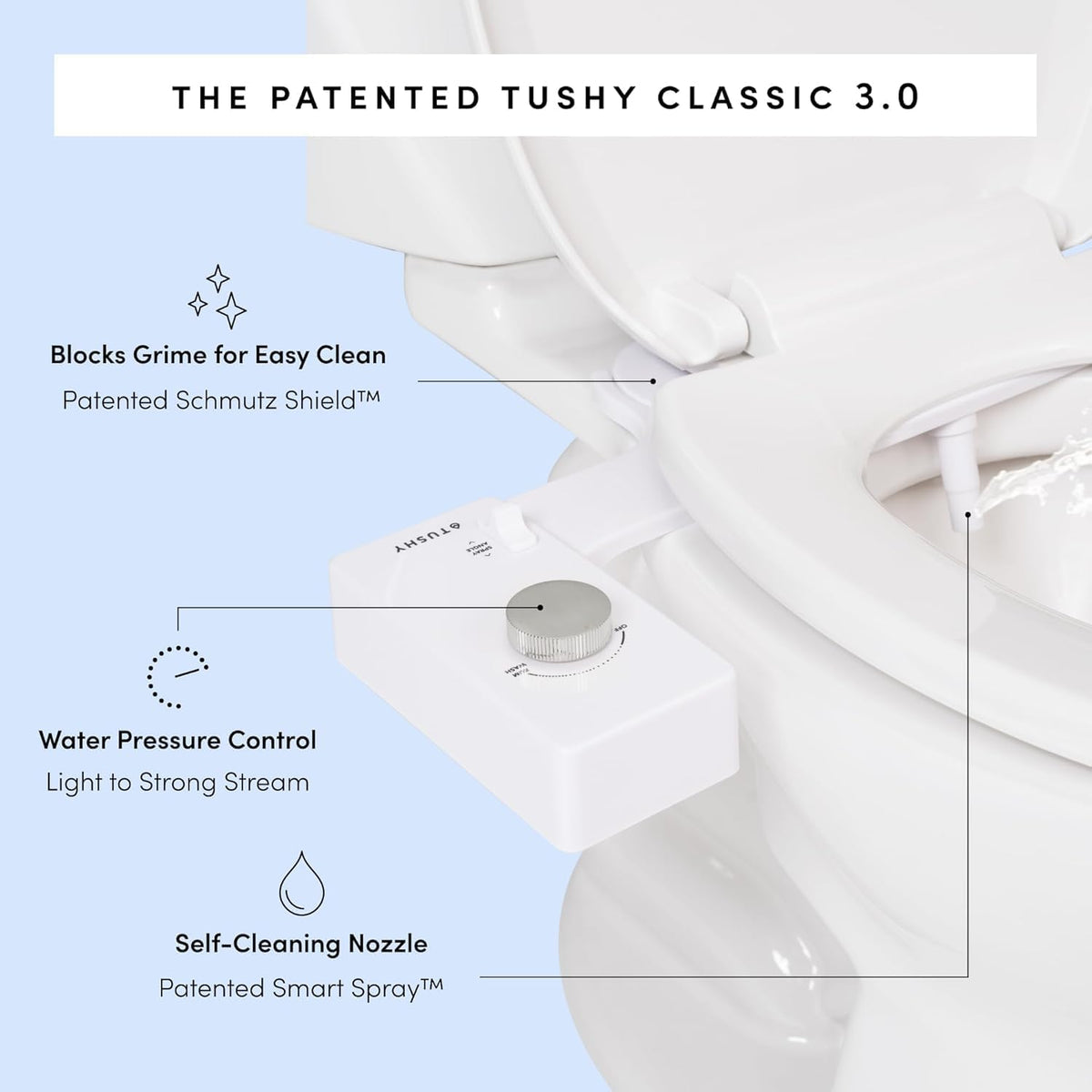 TUSHY Classic 3.0 Bidet Toilet Seat Attachment, Brushed Nickel Non-Electric, Self Cleaning Water Sprayer, Adjustable Pressure Nozzle, Angle Control, Easy Home Installation