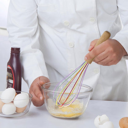 Carote 1-Piece Khaki Silicone Whisk with Wooden Handle BRIIEC 10-inch Non Stick Balloon Whisk Egg Beater for Pancake Batter, Eggs and Egg Whites, Cake Mix, Blending, Gravy and Sauces