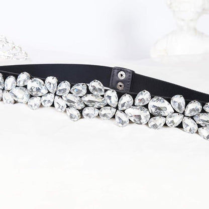 Women Rhinestone Belt Crystal Sparkly Elastic Thin Belts for dressy Lady