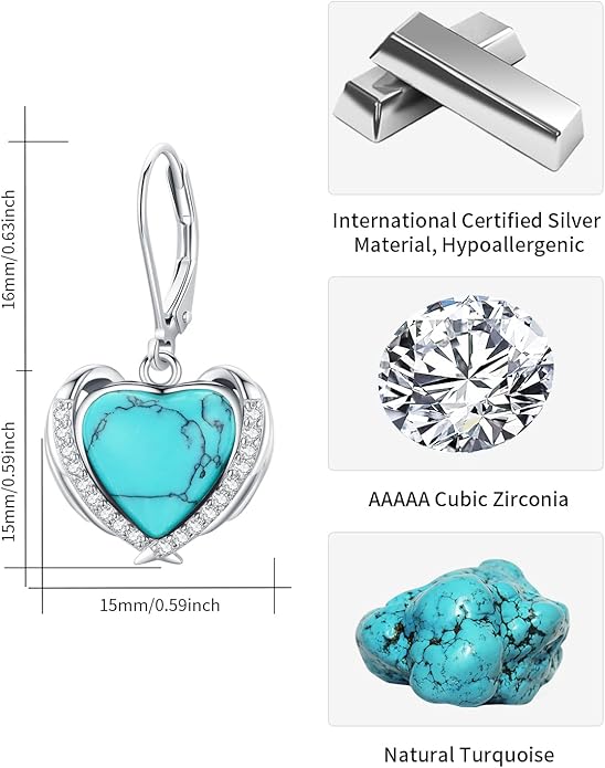 BDL Genuine Turquoise Jewelry for Women, Sterling Silver Earrings and Necklaces for Women, Leverback Dangle Drop Earrings Jewelry¦