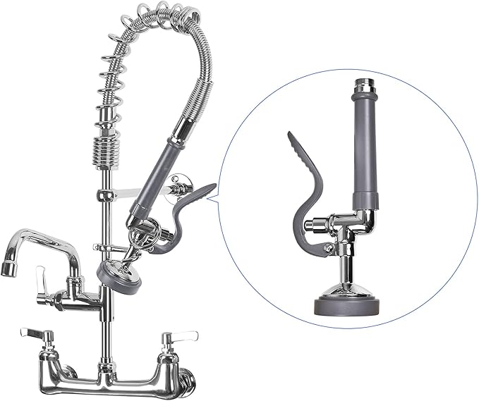 Commercial Sink Sprayer Pre Rinse Sprayer Replacement for Commercial Kitchen Faucet - 1.42 GPM High Pressure Dish Spray Pre Rinse Spray Valve with Handle Chrome Polished (Grey)