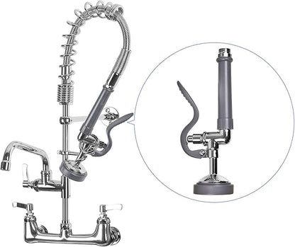 Commercial Sink Sprayer Pre Rinse Sprayer Replacement for Commercial Kitchen Faucet - 1.42 GPM High Pressure Dish Spray Pre Rinse Spray Valve with Handle Chrome Polished (Grey)