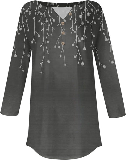 3/4 Length Sleeve Henley Shirts For Women Henley Spring Button Down Tops Baggy V Neck Blouses