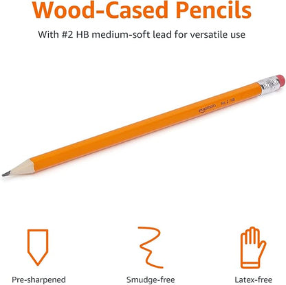Basics Woodcased Classroom 2 Pencils with Erasers, Pre-sharpened, HB Lead, Value Pack of 30 count, Orange