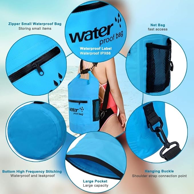 Waterproof Bag,10L20L Water Sports Dry Bag with Adjustable and Detachable Shoulder Strap for Kayaking, Boating, Hiking, Camping and Fishing (Blue, 20L)