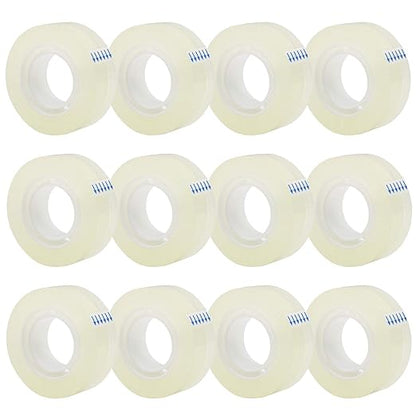 OWLKELA 12 Rolls Transparent Tape Refills, Clear Tape, All-Purpose Transparent Glossy Tape for Office, Home, School