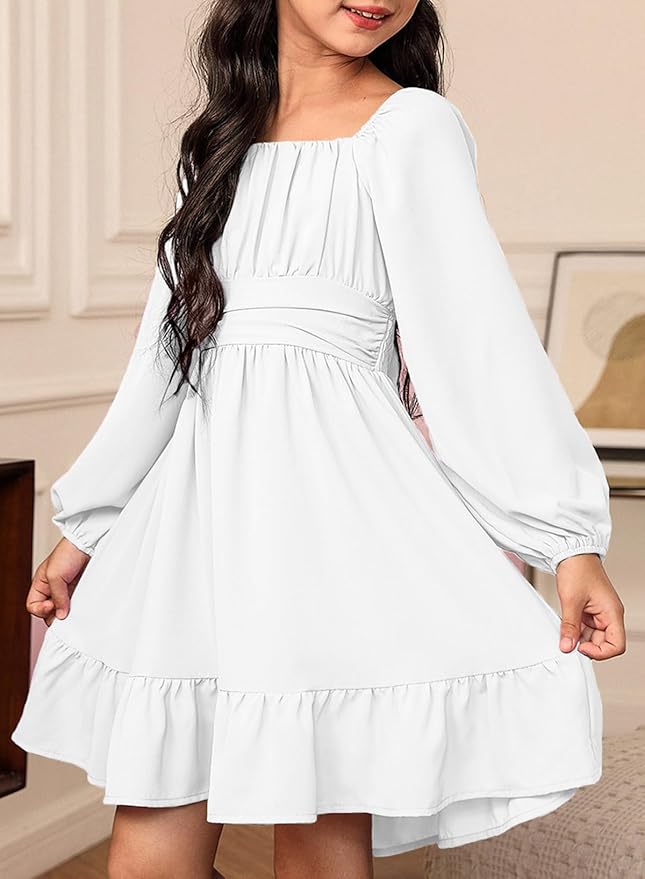 blibean Girls Long Sleeve Tie Back Dress Tween Fall Off Shoulder Dress Size 6-15 Years