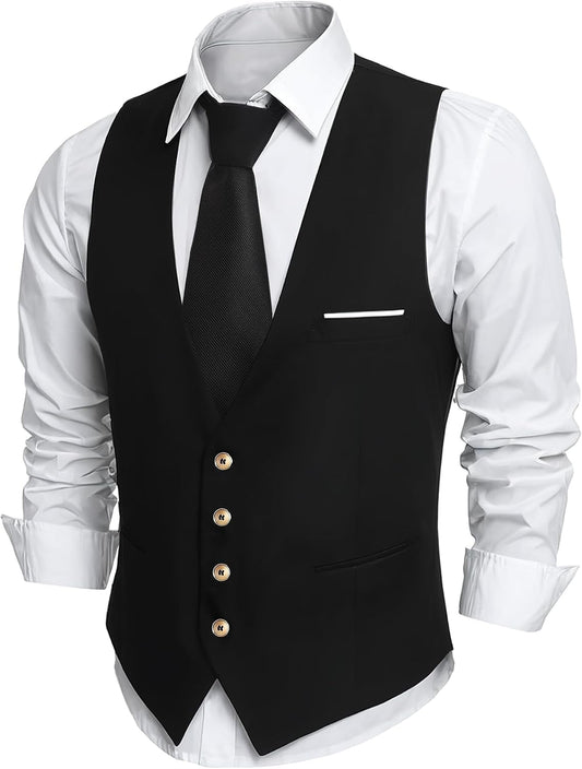 PARTTELY Men's Suit Vest Mens Classic Casual Business Dress Vests with Pockets for Business Formal Wedding Prom.