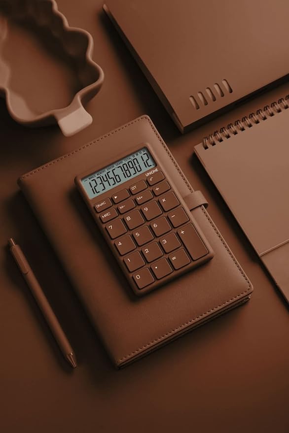 UNIONE Pocket  Desktop Beige Calculator with a Bright LCD, Dual Power Handheld Desktop. Color. Business, Office, High School
