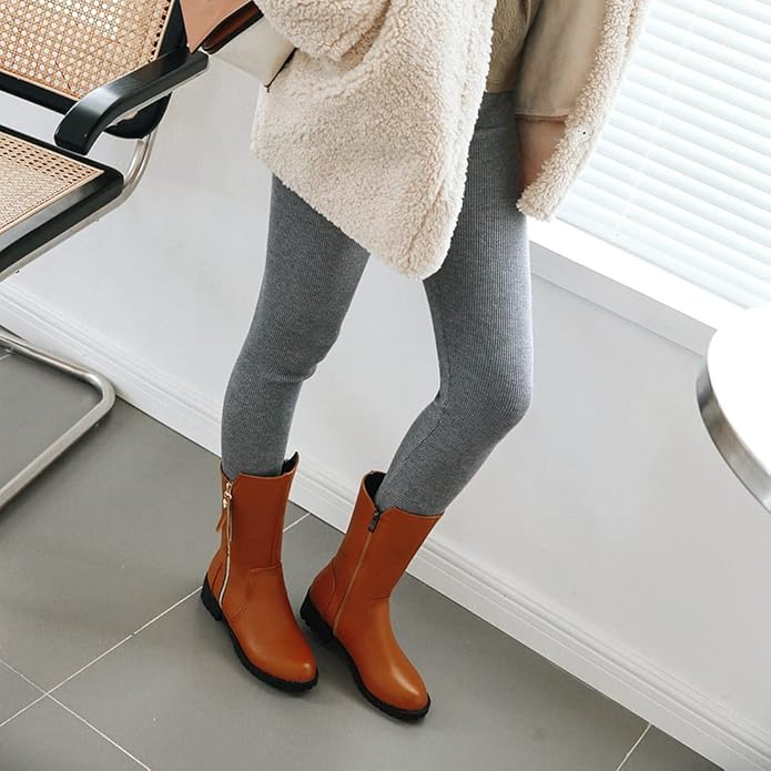 VOKLIN Women's Classic Round Toe Flat Low Heel Dress Ankle Boots Side Zipper Western Dressy Short Booties