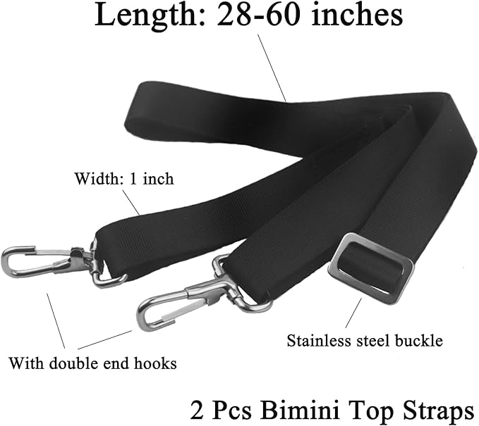 RUSON 1 Pack Adjustable Bimini Boat Top Straps w/ Double End Snap Hook, Heavy Duty Boat Canopy Straps, Marine Webbing Nylon Bimini Boat Top Strap Boat Awning Hardware