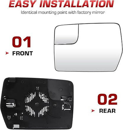 Left Driver Side View Heated Mirror Glass for 2011 2012 2013 2014 Ford F150, Replace BL3Z-17K707-E