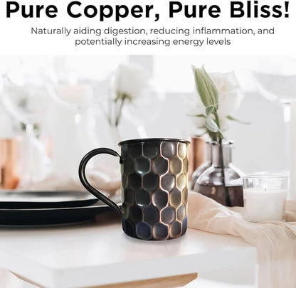 Premium Ayurvedic Copper Mug With Handle- 16OZ473ML Pack of 1 Black Honeycomb Design  100 Pure Copper Moscow Mule Mugs For Drinking  Party Mugs  Drink Ware  Mugs for Drinks
