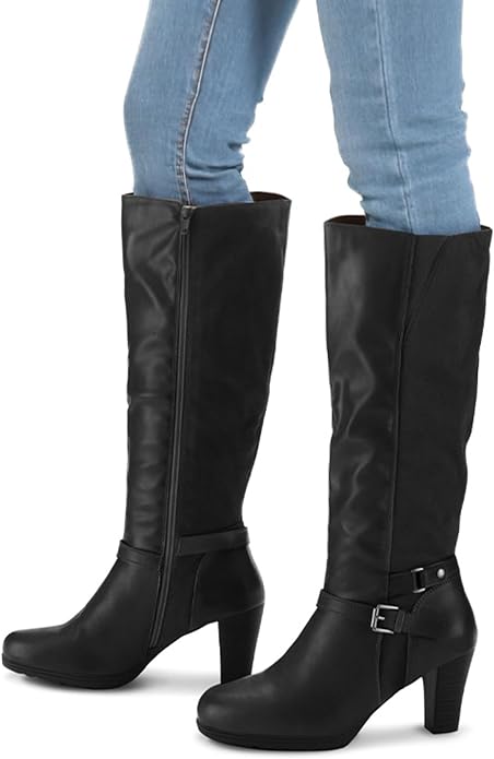 mysoft Women's Knee High Boots Chunky Heel Boots with Zipper