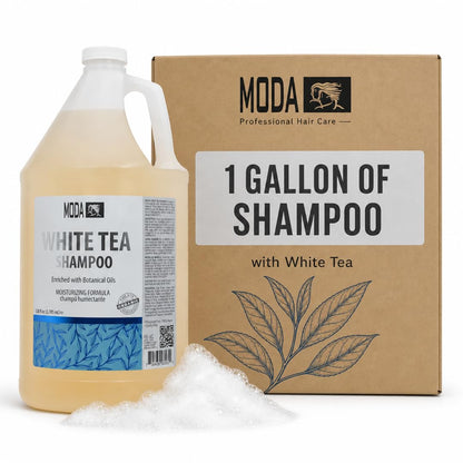 MODA Hotel & Salon Bulk Shampoo, Damage Control, 128 oz White Tea Professional bulk shampoo for hotels, salons, spas and family homes; vegan, cruelty free and paraben free for dry, curly hair