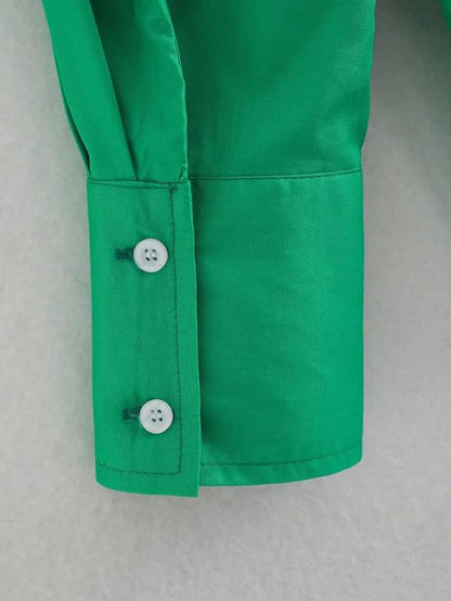 Women Color Casual Slim Office Long Blouse Tops Summer Simple Retro Lantern Sleeve Lapel Shirts