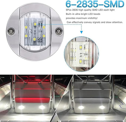 5Pcs White DC 12V 3 Inch Round Marine Boat Interior Lights Transom Mount Led Stern Anchor Lights LED Night Fishing Lights IP67 Waterproof Deck LED Courtesy Light