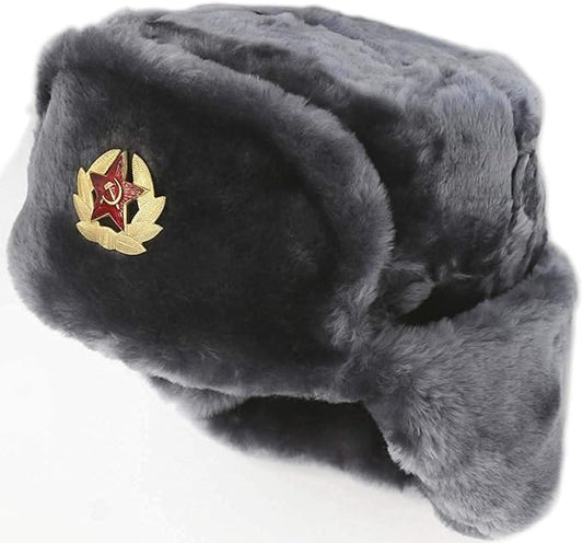 SIBERHAT Hat Russian Soviet Army Air force Fur Military Ushanka GR, Gray, Grey, Size L [metric-60, USA - 7 1/2 (23.5" around]