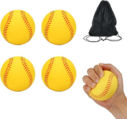 Foam Baseballs, 9 Inch Soft Baseballs Training Pitch Stress Ball with Drawstring Bag