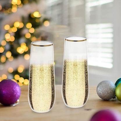 jojofuny Clear Glasses 8pcs Plastic Golden Bottles: Clear Beverage Bottle Reusable Water Storage Bottles Leakproof Party Mug For Milk Beverage Coffee Homemade Cold Tea Transparent Flutes