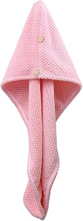 Microfiber Towel for Hair with Bear Button Super Absorbent Hair Towel Fast Hair Drying Towel Turban Wrap 9.84 Inch X 25.5 Inch Dry Hair Cap for Women Bath Shower Makeup (B)