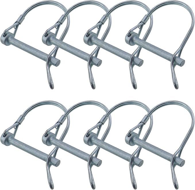 8PCS D-Type Ear Locking Pin Heavy Duty Safety Coupling Pin 6x50mm Round Spool Safety Locking Pin Square Spring Pin Retainer for Farm Trailer Lawn Trailer Chock Pin