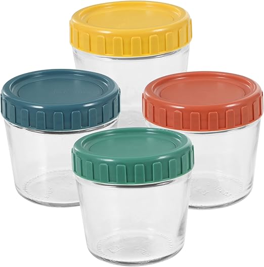 Glass Food Container 4pcs Lid Glass Jar Glass Tea Canister Yogurt Cup Coffee Canisters Cereals Container Glass Canisters with Airtight Lids Glass Sugar Container Food Jar Seal