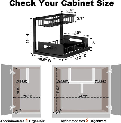 REALINN Under Sink Organizer, Pull Out Cabinet Storage 2 Tier Slide Out Sink Shelf, Kitchen Organizers and Storage, Black, 1 Pack