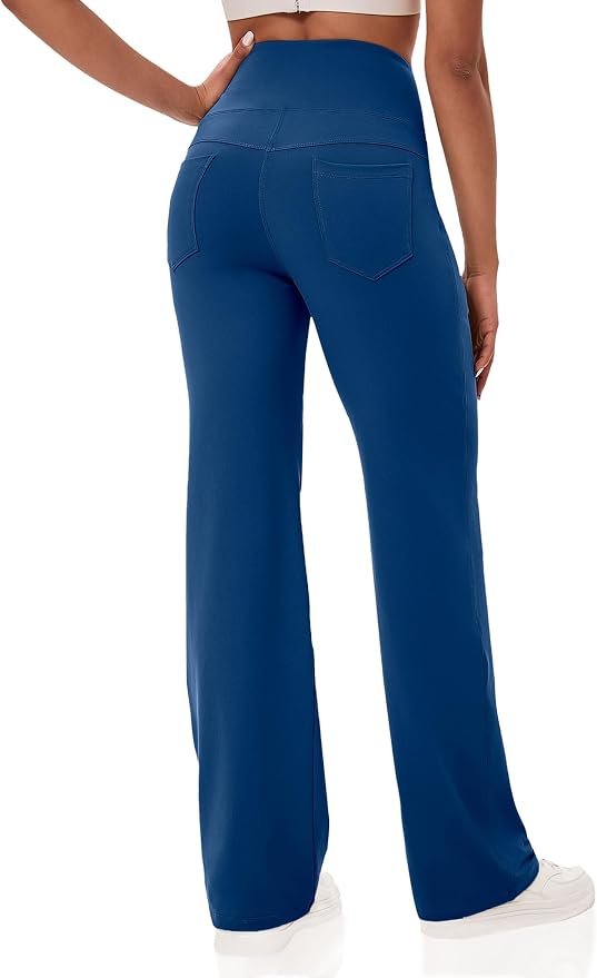 VOOVEEYA Yoga Pants Women with Pockets, Tummy Control Leggings Straight Leg High Waist Work Dress Pants Petite/Regular/Tall