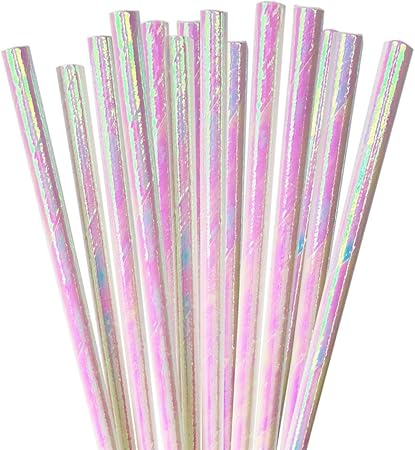 Bakell 24 PC White Iridescent Cake Pop or Party Drinking Straws - Baking, Caking and Craft Tools