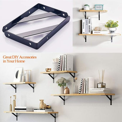 8Pcs Shelf Brackets Heavy Duty Triangle Shelving Brackets Right Angle Wall Mounted Shelf Supporters, Black 6 Inch