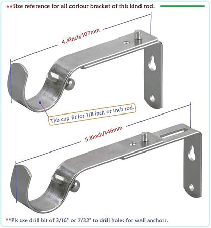 Adjustable Curtain Rod Bracket Or Rod Holder - for 7/8 or 1 Inch Rods-(Black,Set of 4)