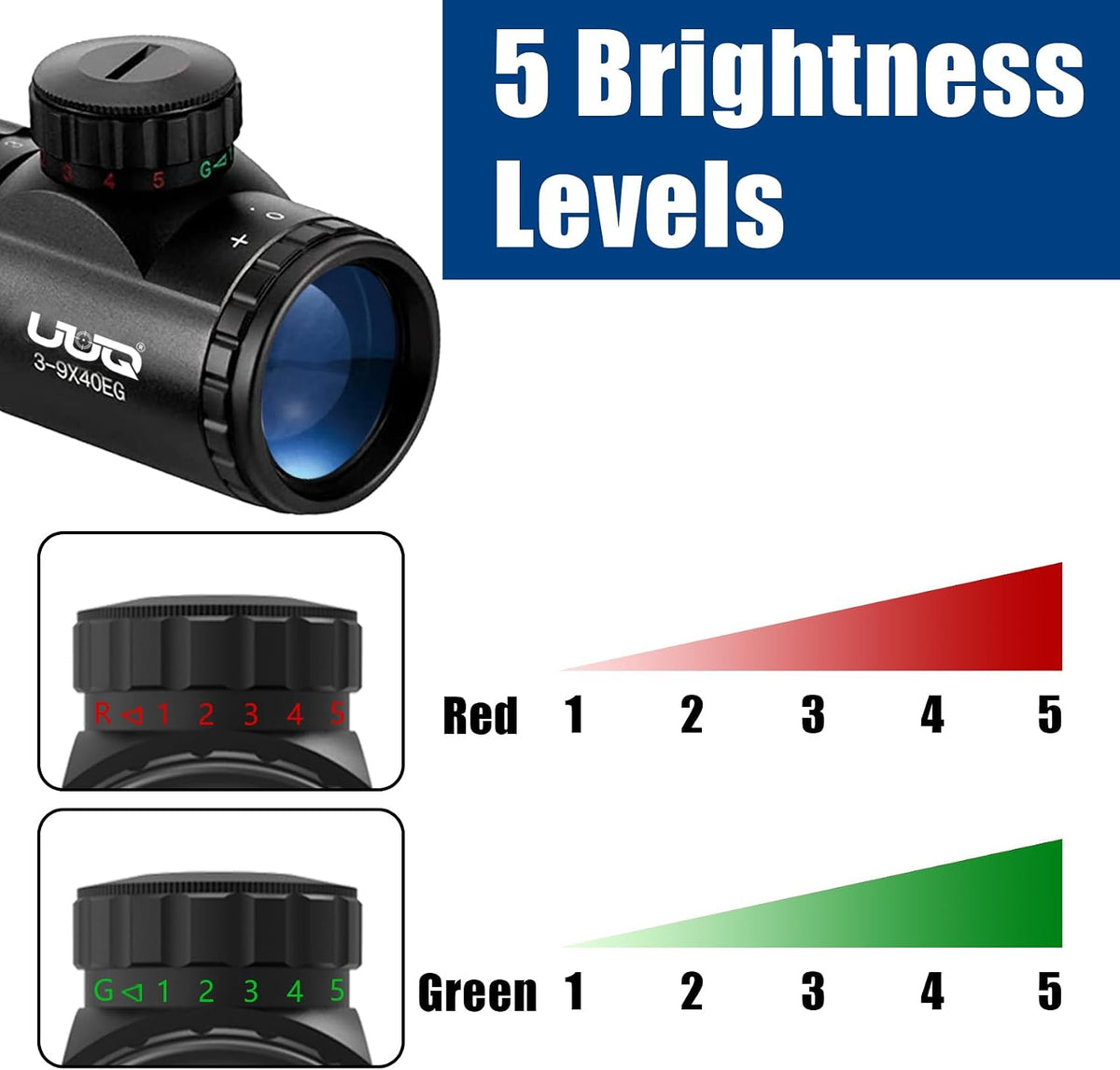 UUQ 3-9x40 Rifle Scope with Red/Green Illuminated Rangefinder Reticle, 20mm Picatinny/Weaver Rings Included, 1/4 MOA Adjustment, Fast Focus Eyepiece, Waterproof Fogproof