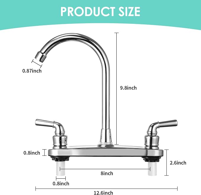 RV Non-Metallic Kitchen Faucet Two Handle-8" Main Body-High Arch-360 Swivel Replace for Motorhomes, Travel Trailers,Campers (8" HIGH Arch)