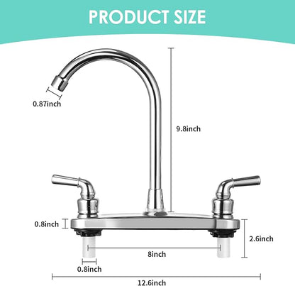 RV Non-Metallic Kitchen Faucet Two Handle-8" Main Body-High Arch-360 Swivel Replace for Motorhomes, Travel Trailers,Campers (8" HIGH Arch)