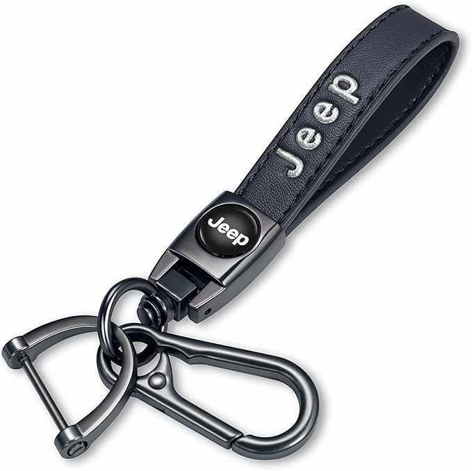 Genuine Leather car Keychain Suit for Jeep Wrangler Compass Cherokee Renegade Patriot Grand Commander Men's and Women's Key chains Keyring Lanyard Accessories Family Present Black