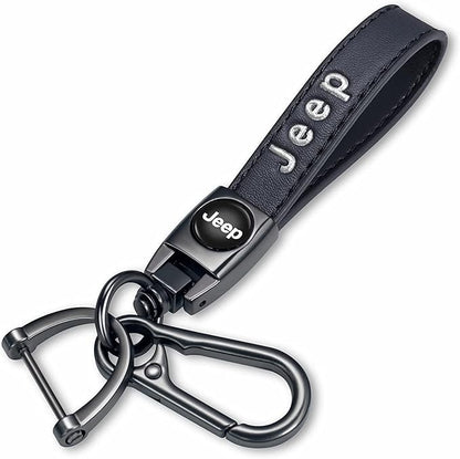 Genuine Leather car Keychain Suit for Jeep Wrangler Compass Cherokee Renegade Patriot Grand Commander Men's and Women's Key chains Keyring Lanyard Accessories Family Present Black