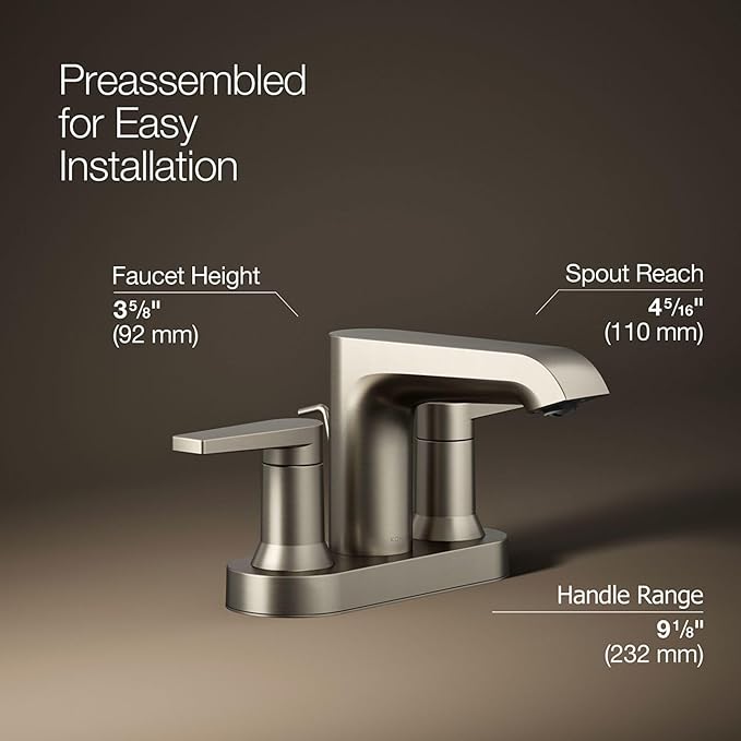 Bathroom Faucet by KOHLER, Bathroom Sink Faucet, Hint Collection, Centerset Faucet, Vibrant Brushed Nickel, K-97094-4-BN