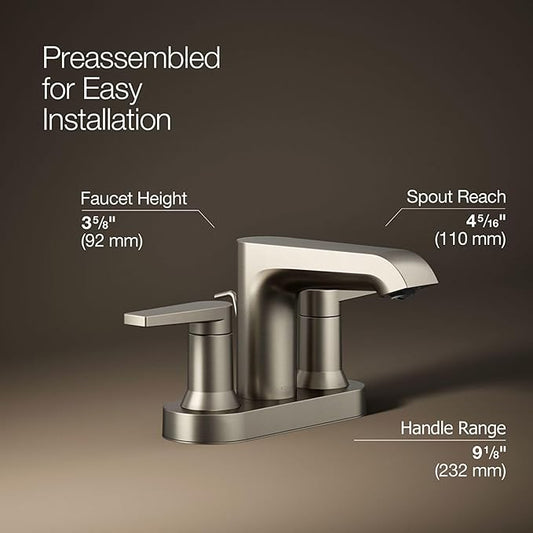 Bathroom Faucet by KOHLER, Bathroom Sink Faucet, Hint Collection, Centerset Faucet, Vibrant Brushed Nickel, K-97094-4-BN