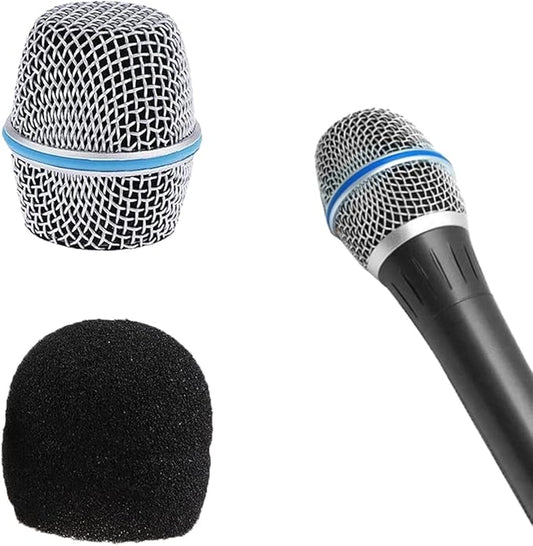 Microphone Head Replace, Steel Mesh Mic Grille Heads, Grille Mic Ball Replacement with Inner Foam, Fits for Shure Beta Silver 87A (1pc)