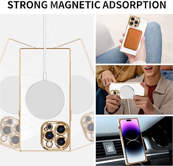 LSL Case for iPhone 14 Pro Max Case [Compatible with MagSafe] Soft TPU Bumper Anti-Drop Anti-Scratch Shock Absorption Protective Slim Luxury Plating Magnetic Cover for Women Girls Men - White