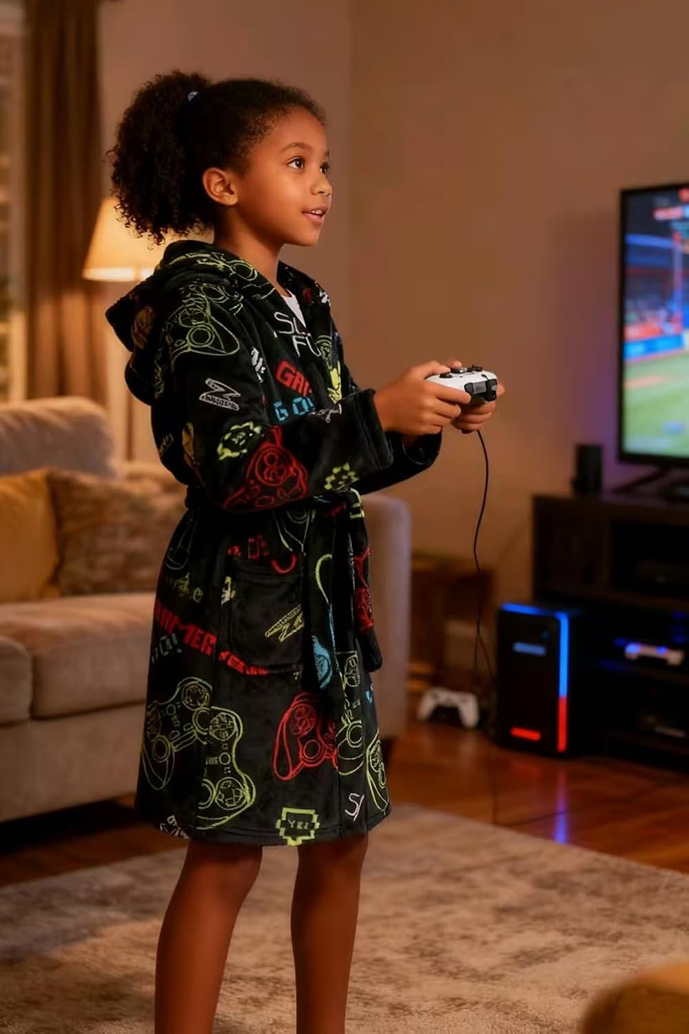 Cozy fleece bathrobe from HDOBHIO, perfect for kids, soft, warm, and available in fun colors, great for daily wear, lounging, or bath time.