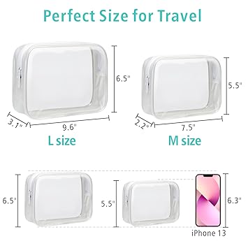 F-color Clear Makeup Bags 2 Pack TSA Approved Toiletry Bag, 2 Size Women's Clear Toiletry Bags Fit Carry-on Travel Essentials, 1 Large 1 Medium, Matte White