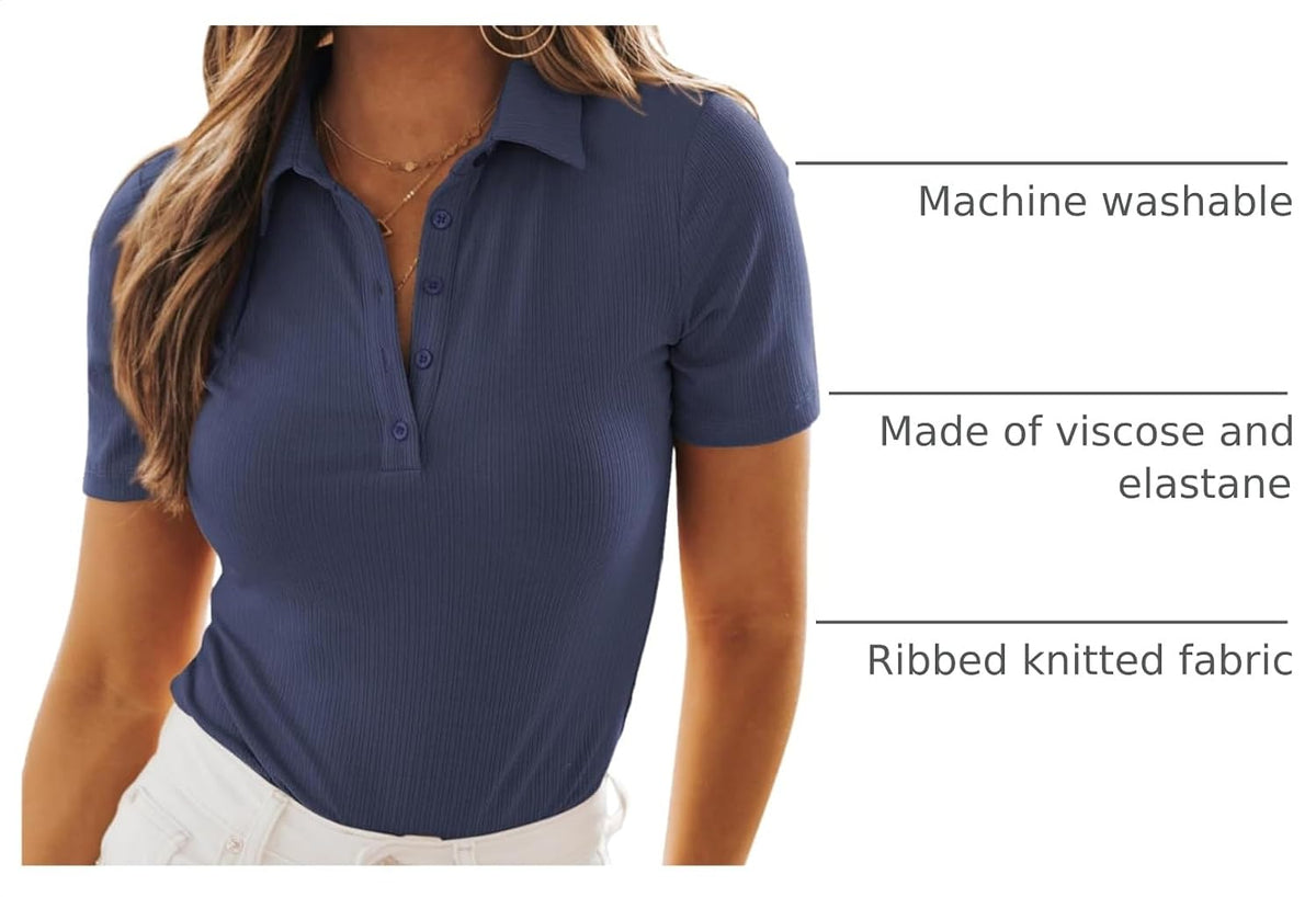 Dokotoo Womens Short Sleeve Business Casual Tops V Neck Fitted Collared Shirts Work Blouses
