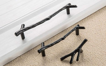 4Pcs Large Vintage Tree Twig Branch Cabinet Knobs Pulls Handles,Zinc Alloy Drawer Pull Handle for Farmhouse Cabin Mountain House Kitchen Cupboard Wardrobe (4 Pack, Hole Distance 5", Black)