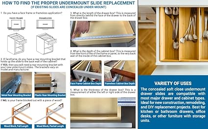 Pair of DTC 18" (457mm) Undermount Drawer Slides for 58(16mm) Thick Drawer Boxes, Silent Undermount Drawer Glides, Full Extension, Soft-Close