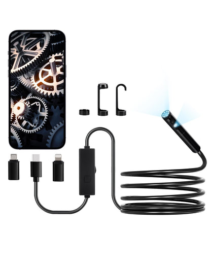 VEVOR Endoscope Camera with Light, Dual Lens Borescope for Android & iOS, 1920P HD Inspection Camera, 8 + 1 LED Lights, 2X Zoom, 10FT Snake Cable, IP67 Waterproof
