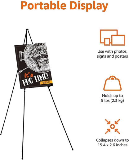 Basics Easel Display Stand, Instant Floor Poster, Lightweight, Collapsible and Portable with Tripod Base, Black Steel (supports 5 pounds)